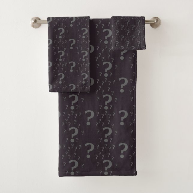 Mystery question mark riddle puzzle gray bath towel set (Insitu)