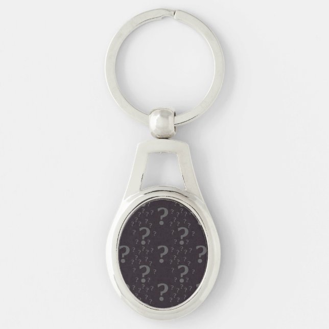 Mystery question mark riddle puzzle gray keychain (Front)