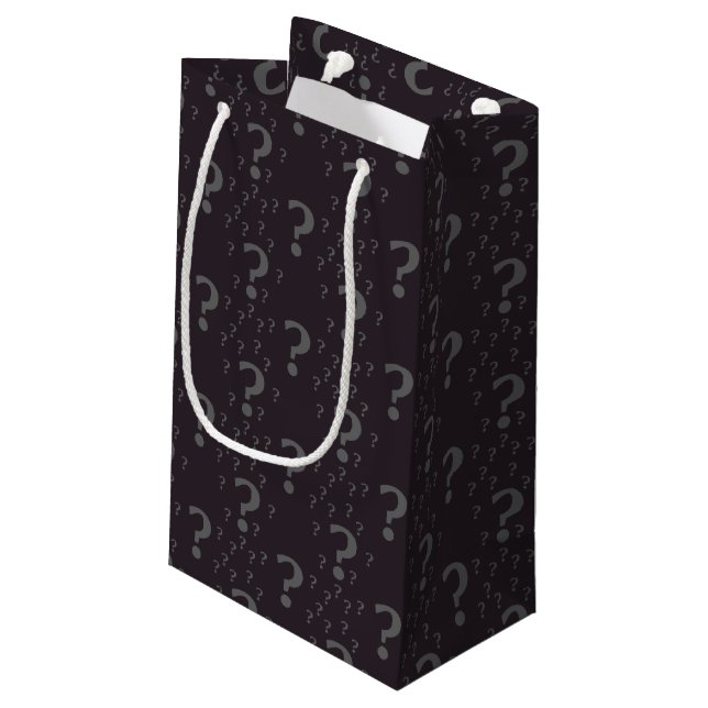 Mystery question mark riddle puzzle grey small gift bag (Back Angled)