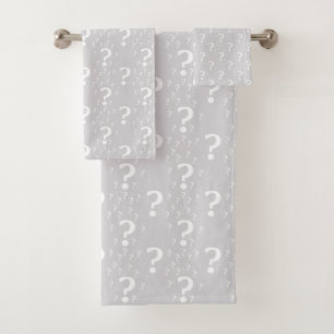 Mystery question mark riddle puzzle light gray bath towel set
