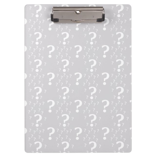 Mystery question mark riddle puzzle light gray clipboard (Front)