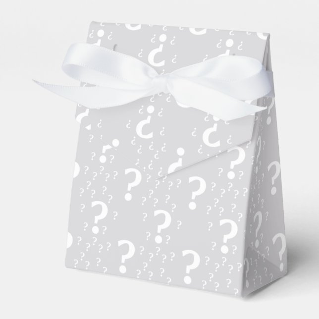 Mystery question mark riddle puzzle light gray favor boxes (Front Side)