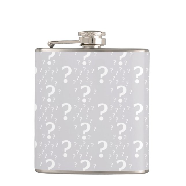 Mystery question mark riddle puzzle light gray flask (Front)