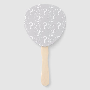 Mystery question mark riddle puzzle light gray hand fan