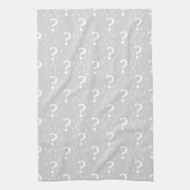 Mystery question mark riddle puzzle light gray kitchen towel (Vertical)