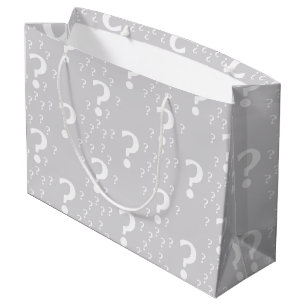 Mystery question mark riddle puzzle light gray large gift bag
