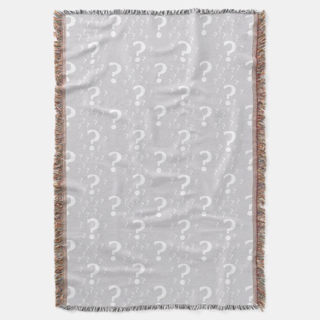Mystery question mark riddle puzzle light gray throw blanket (Front Vertical)