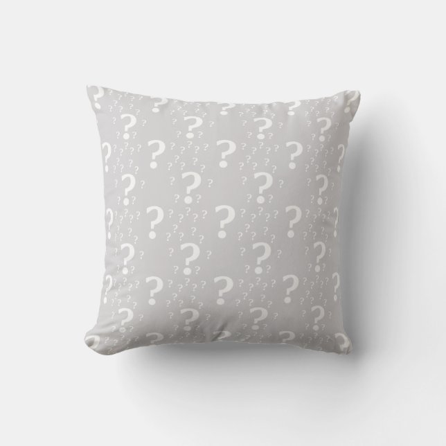 Mystery question mark riddle puzzle light gray throw pillow (Front)