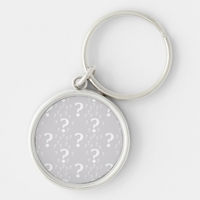 Mystery question mark riddle puzzle light grey keychain (Front)