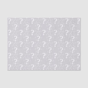 Mystery question mark riddle puzzle light grey tissue paper