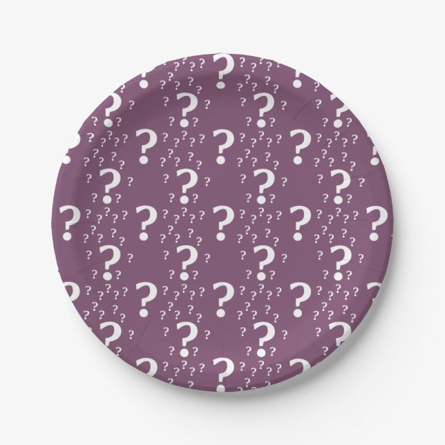Mystery question mark riddle puzzle mauve paper plates (Front)