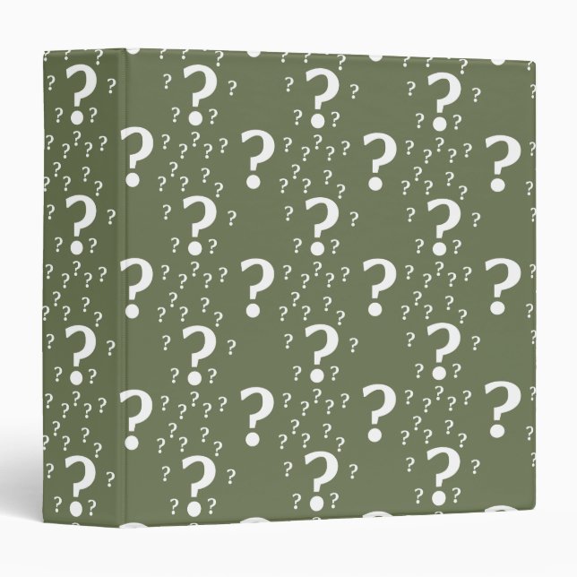 Mystery question mark riddle puzzle olive green 3 ring binder (Front/Spine)