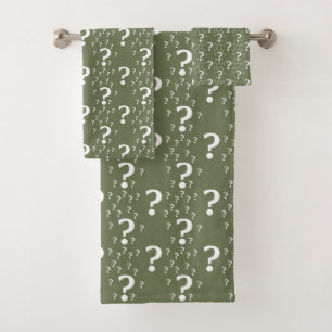 Mystery question mark riddle puzzle olive green bath towel set