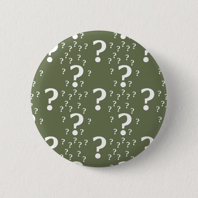 Mystery question mark riddle puzzle olive green button (Front)