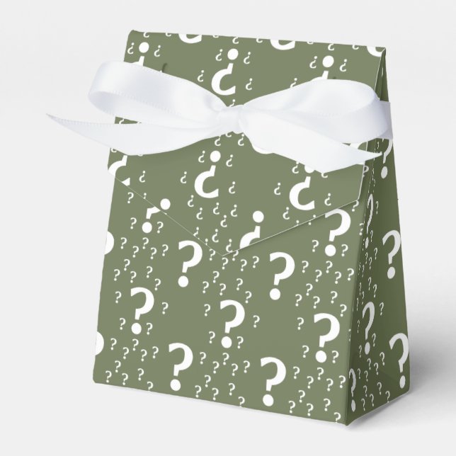 Mystery question mark riddle puzzle olive green favor boxes (Front Side)