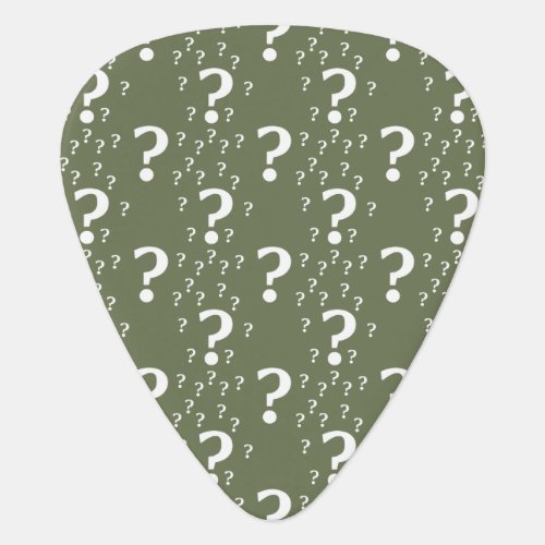 Mystery question mark riddle puzzle olive green guitar pick