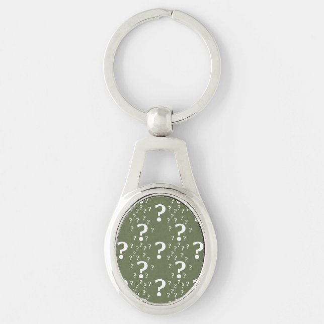 Mystery question mark riddle puzzle olive green keychain (Front)