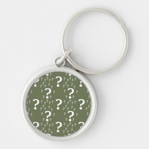 Mystery question mark riddle puzzle olive green keychain