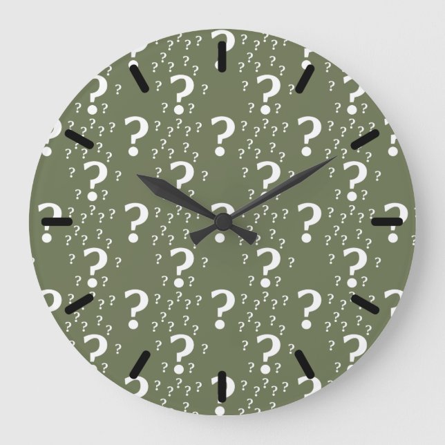 Mystery question mark riddle puzzle olive green large clock (Front)