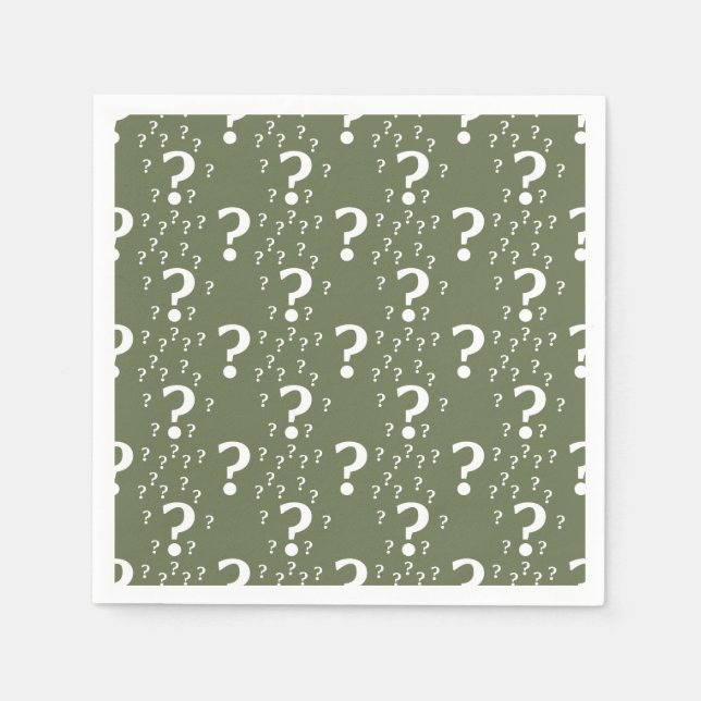 Mystery question mark riddle puzzle olive green napkins (Front)