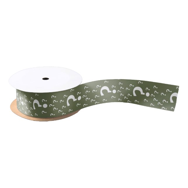 Mystery question mark riddle puzzle olive green satin ribbon (Spool)