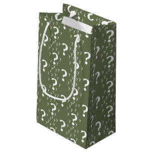Mystery question mark riddle puzzle olive green small gift bag