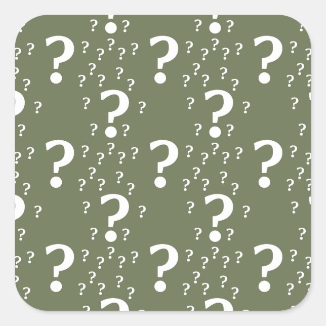 Mystery question mark riddle puzzle olive green square sticker (Front)