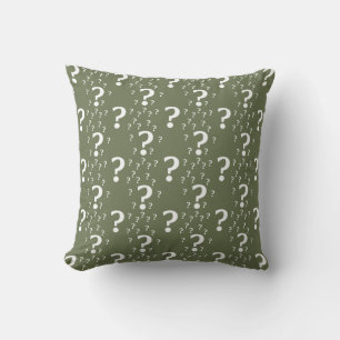Mystery question mark riddle puzzle olive green throw pillow