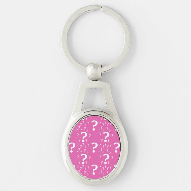 Mystery question mark riddle puzzle pink keychain (Front)