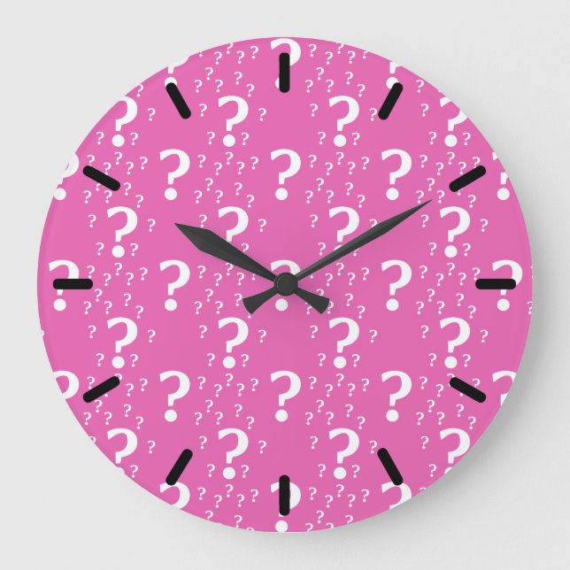 Mystery question mark riddle puzzle pink large clock (Front)
