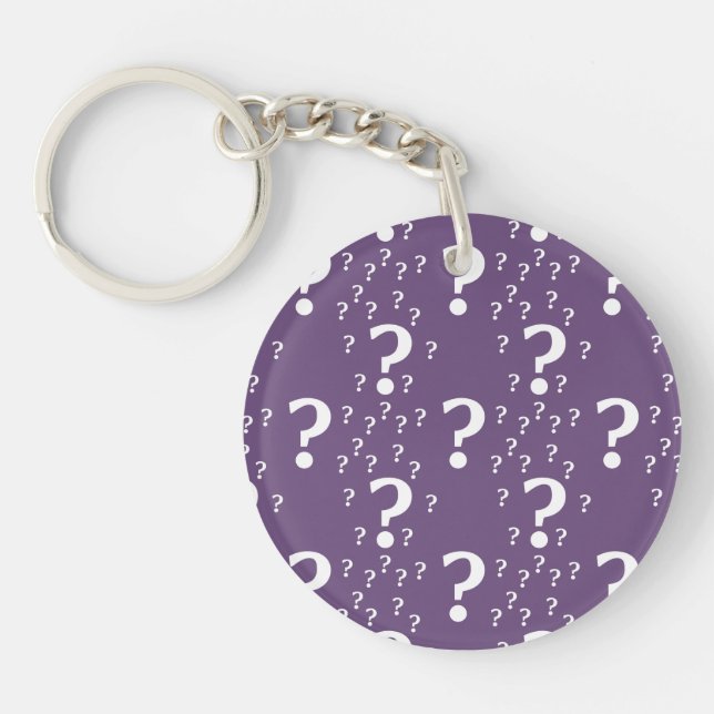 Mystery question mark riddle puzzle purple keychain (Front)