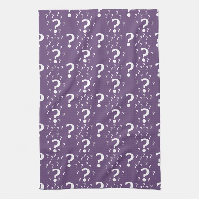 Mystery question mark riddle puzzle purple kitchen towel (Vertical)