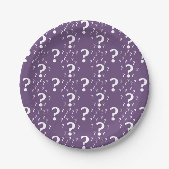 Mystery question mark riddle puzzle purple paper plates (Front)