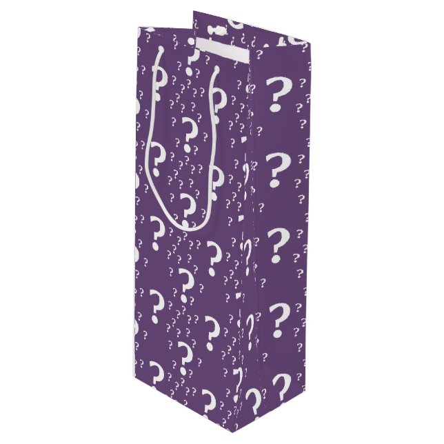 Mystery question mark riddle puzzle purple wine gift bag (Front Angled)