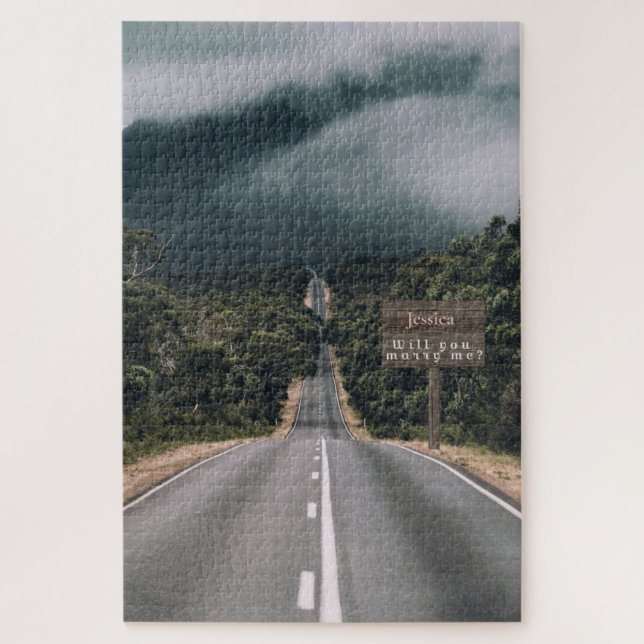 Mystery Road in Woods Marriage Proposal Puzzle (Vertical)