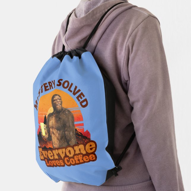 Mystery Solved Everyone Loves Coffee Funny Bigfoot Drawstring Bag (Insitu)