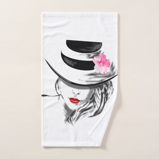 Mysteryous Lady Bath Towel Set Red Lips (Hand Towel)