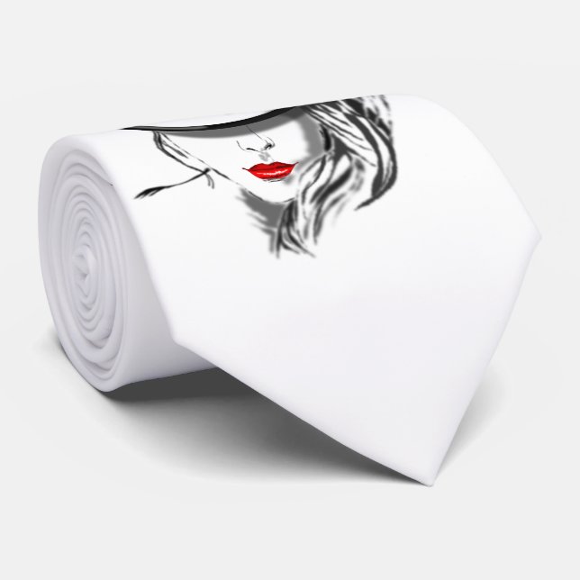 Mysteryous Lady Neck Tie Red Lips (Rolled)