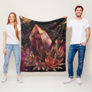 Mystic Amethyst Crystal Floral Galaxy Art (1) Fleece Blanket
