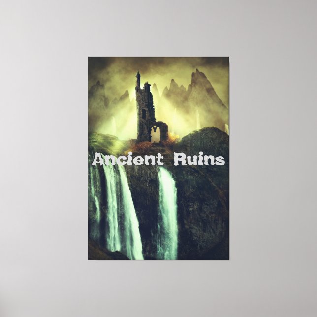 Mystic Ancient Ruins Fantasy Waterfall Landscape  Canvas Print (Front)