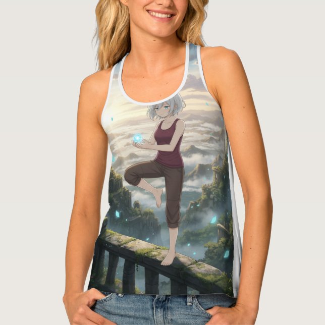 Mystic Anime Girl in Ruins – Tranquil Fantasy Art  Tank Top (Front)