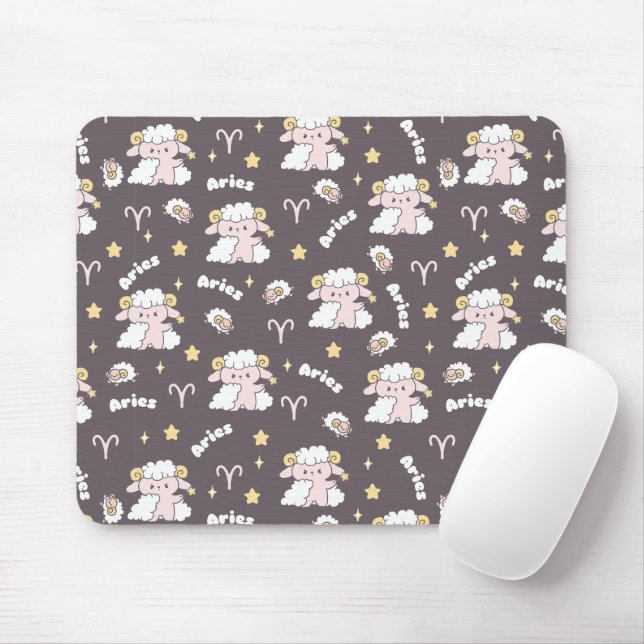 Mystic Aries Zodiac Night Bunny and Ram Mouse Pad (With Mouse)