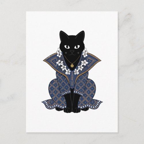 Mystic Black Cat Blue Batik Greeting Card