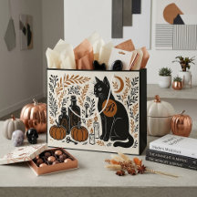 Mystic Black Cat Crescent Moon Botanical Monogram 