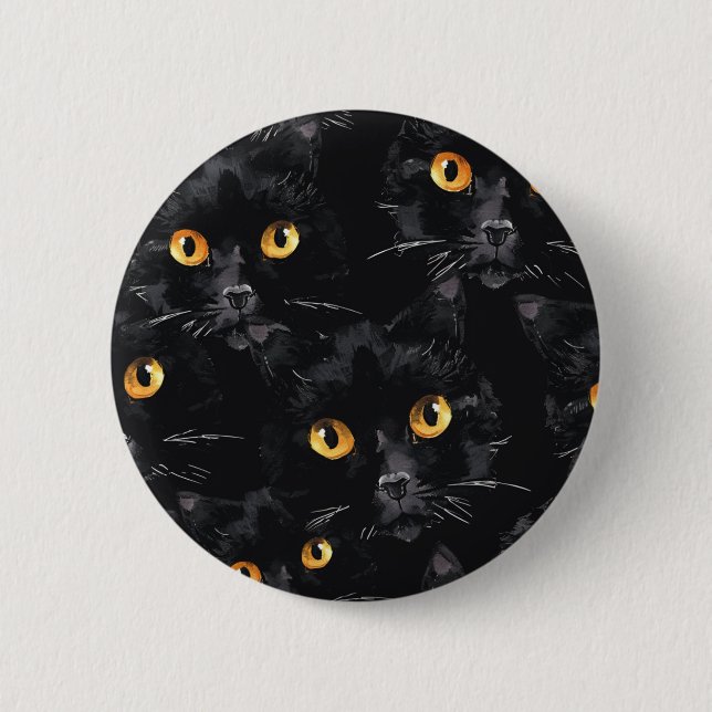 Mystic Black Cat Eyes Pattern Button (Front)