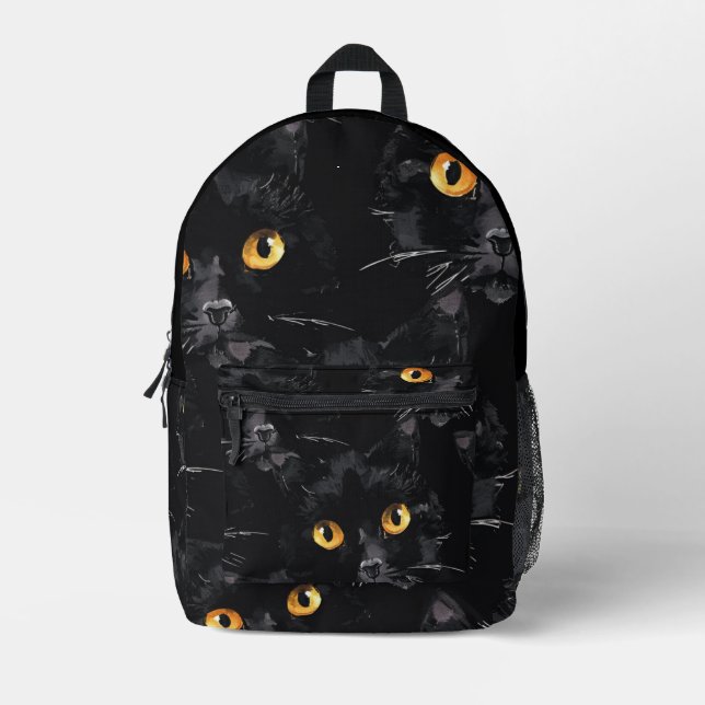 Mystic Black Cat Eyes Pattern Printed Backpack (Front)