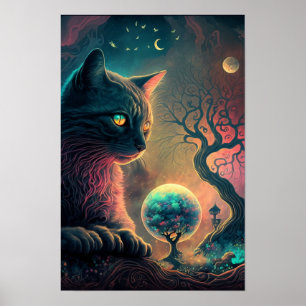Mystic Black Cat Poster   Witchy Art 3