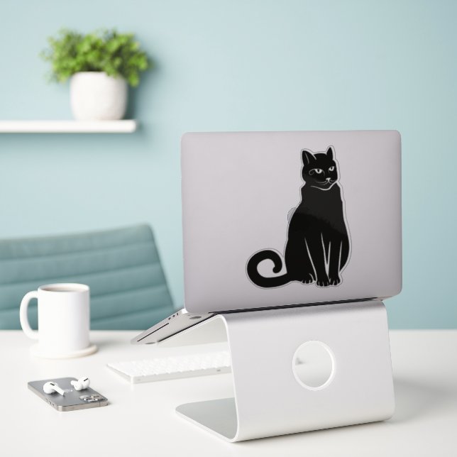 Mystic Black Cat Silhouette Sticker (Laptop On Desk)