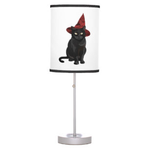 Mystic Black Cat with Dark Red Hat Classic T-Shirt Table Lamp