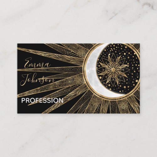 Mystic Black Gold Sun Moon Mandala Business Card